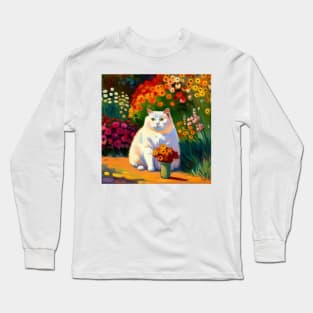 Great White Derp Cat in the garden Long Sleeve T-Shirt